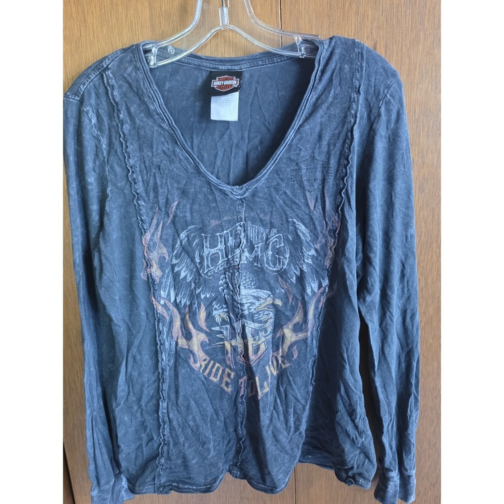 Harley‎ Davidson Womens Ride to Live Eagle Flames Long Sleeve Shirt Size L
